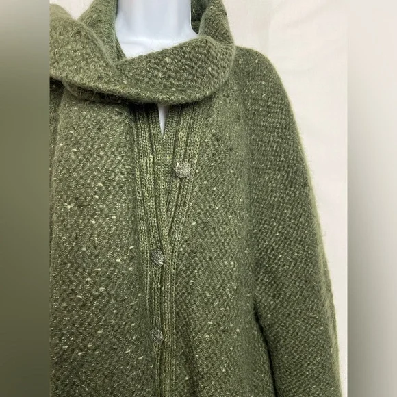 Rare 70s Luxury Nina Ricci West End Forest Green Mohair Scarf Long Sweater Coat - Picture 15 of 16